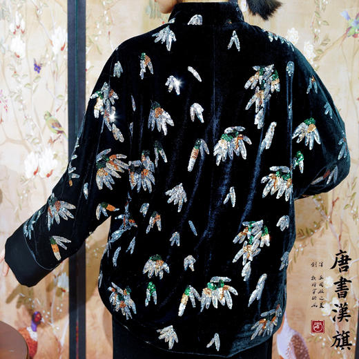 【花影如幻】秋冬丝绒黑色加棉新中式外套桑蚕丝羊驼绒棉服 商品图5
