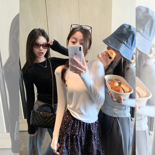 <曾小咸推荐>基础款3色修身显瘦长袖T恤打底衫 商品图0