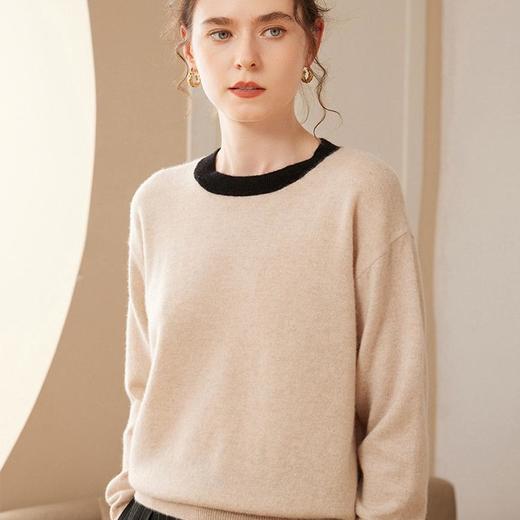 【高货QJ】全新升级【铂金会员330/天猫439/差价109】(60749) 洛诗琳秋冬新款拼色打底衫韩系套头宽松羊绒混纺针织衫 商品图4
