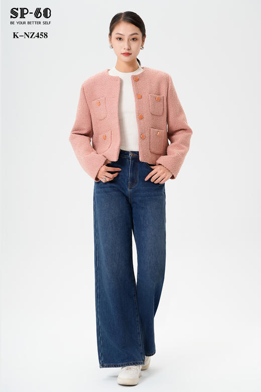 SP-68一粒扣加薄绒深靛蓝阔腿牛仔裤K-NZ458 商品图0