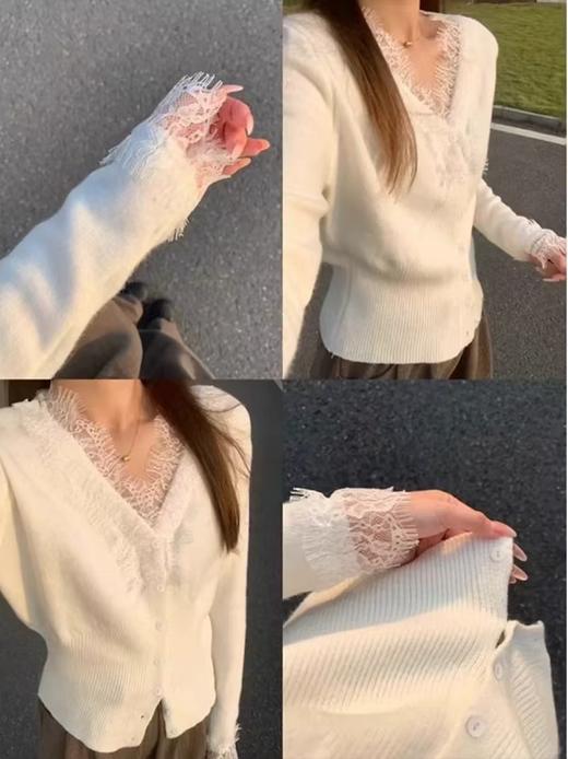 <曾小咸推荐>蕾丝边拼接V领长袖 日常139/件 活动价89.99！【预售款，预计3-15天发货】 商品图3