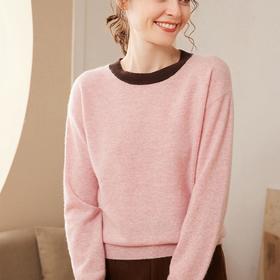 【高货QJ】全新升级【铂金会员330/天猫439/差价109】(60749) 洛诗琳秋冬新款拼色打底衫韩系套头宽松羊绒混纺针织衫