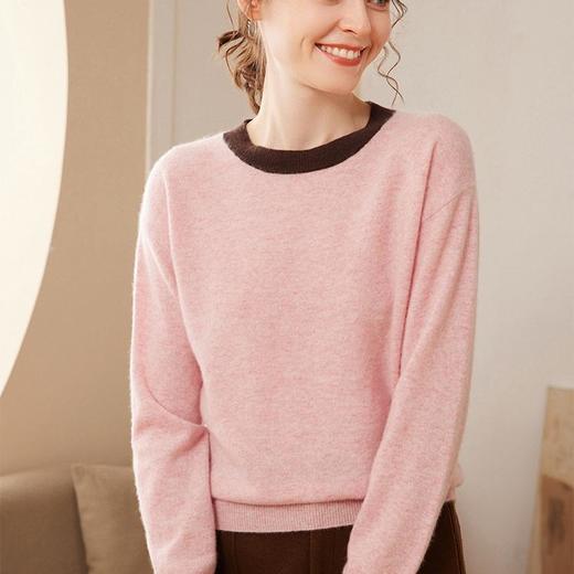 【高货QJ】全新升级【铂金会员330/天猫439/差价109】(60749) 洛诗琳秋冬新款拼色打底衫韩系套头宽松羊绒混纺针织衫 商品图0