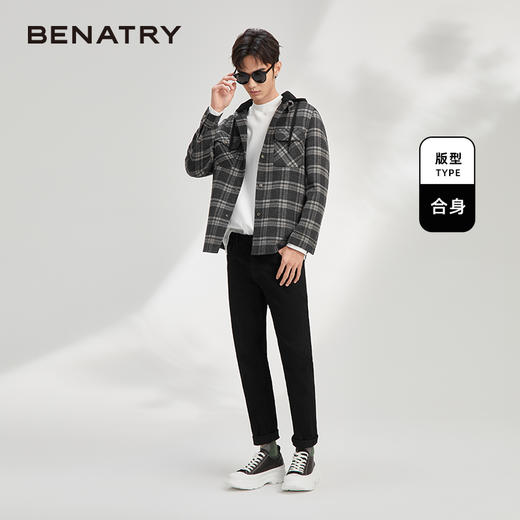 贝纳川格纹连帽衬衫式男士大衣外套ECY328003402 商品图3