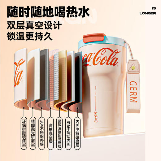 格沵（germ）可口可乐保温杯男女吸管直饮水杯便携咖啡杯车载杯子650ML 商品图6