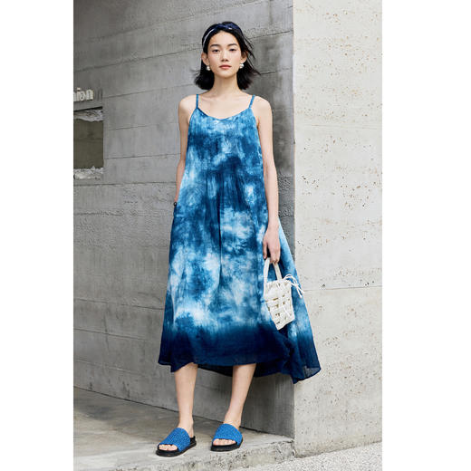 【林栖设计小店】苎麻连衣裙植物染压褶复古优雅百搭2025春季新品吊带裙女1951152 商品图0