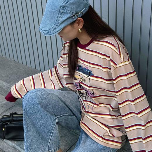 顺丰包邮22134洛诗琳美式字母印花涂鸦圆领长袖T恤女546 商品图4