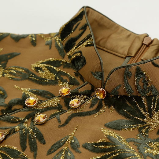 QE804斯尔丽2025春季新中式金丝绒提花华丽喜妈妈端庄气质高雅旗袍裙 商品图5