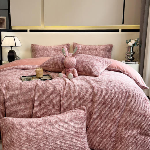 【一套约8.6斤重】秋冬御寒保暖加厚保暖针织兔毛条纹四件套 柔软亲肤不起静电套件 商品图3