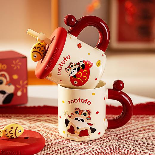 摩登主妇mototo熊猫带盖马克杯家用水杯女陶瓷杯新年礼物吸管杯子 商品图1