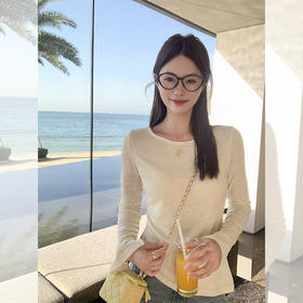 <曾小咸推荐>设计感袖口开叉圆领长袖T恤打底衫