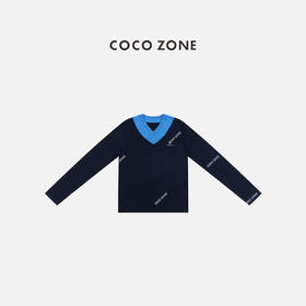 COCO ZONE 设计感假两件撞色V领字母长袖针织衫CD1A0028