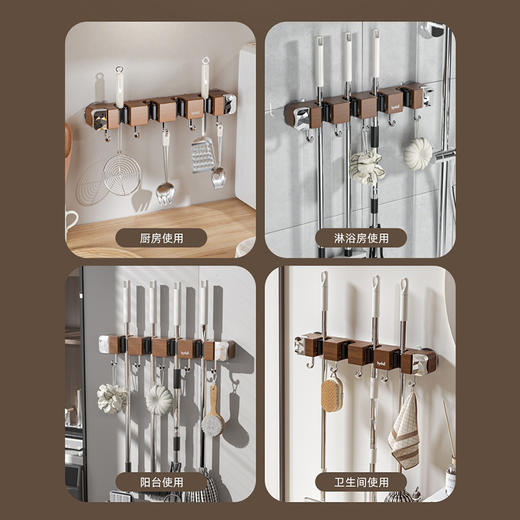 摩登主妇拖把壁挂夹吸盘木纹挂钩免打孔强力承受门后浴室无痕粘钩 商品图2