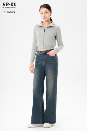 SP-68一粒扣加薄绒复古阔腿牛仔裤K-NZ452