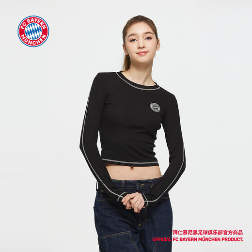 【官方正版】拜仁慕尼黑足球俱乐部｜黑色运动长袖T恤球迷辣妹装 商品图1