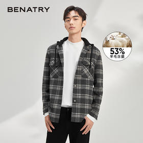 贝纳川格纹连帽衬衫式男士大衣外套ECY328003402