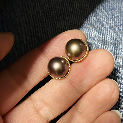 ONLY系列 18K/14K镶天然摩卡色大溪地珍珠 耳钉 商品图1