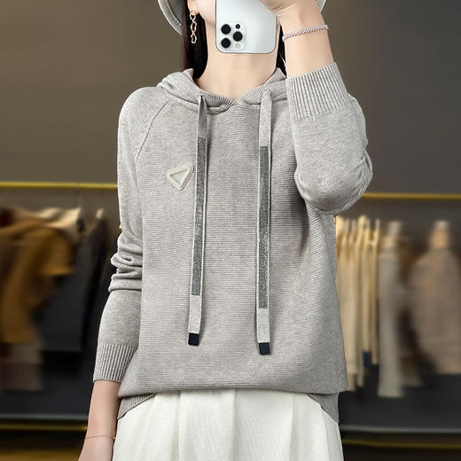 FCY MS8173加密连帽针织衫宽松纯色时尚连帽毛衣 商品图5