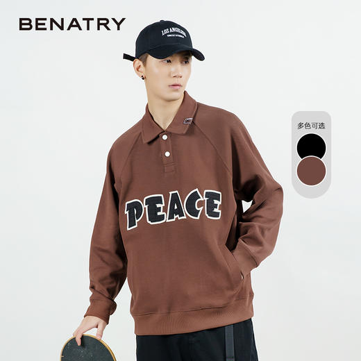 贝纳川翻领字母插袋男士插肩袖卫衣ECP124004 商品图0