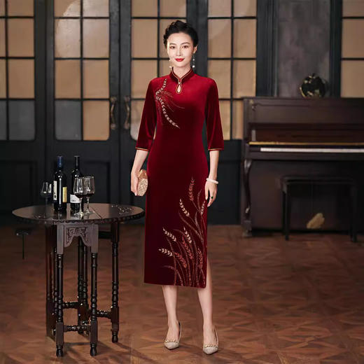 GY 3416中式妈妈装复古旗袍气质款 商品图1