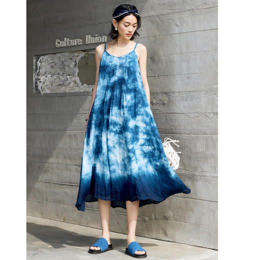 【林栖设计小店】苎麻连衣裙植物染压褶复古优雅百搭2025春季新品吊带裙女1951152 商品图5