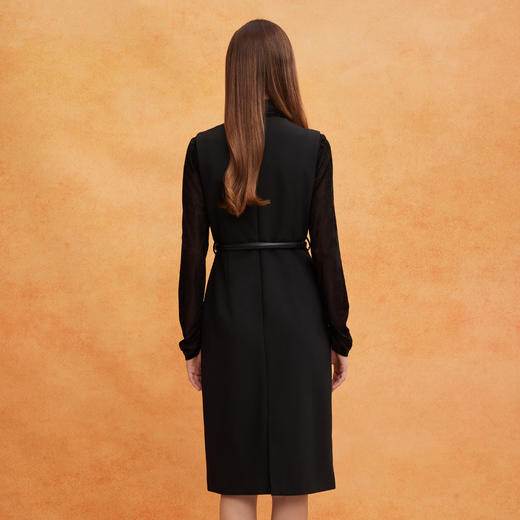 QE816斯尔丽25春季力丝绒压花内搭配马甲长裙优雅时尚通勤假两件连衣裙 商品图5