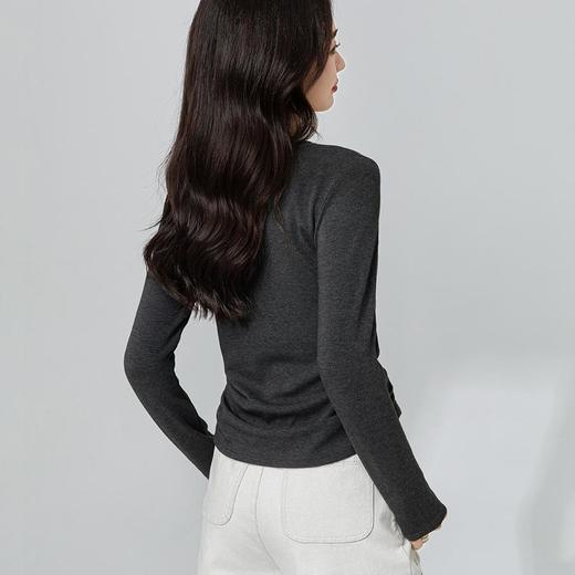 【高货xg】全新升级【铂金会员165/天猫219/差价54】(55209) 洛诗琳美式纯色长袖打底衫2025春半开领收腰显瘦T恤女 商品图4