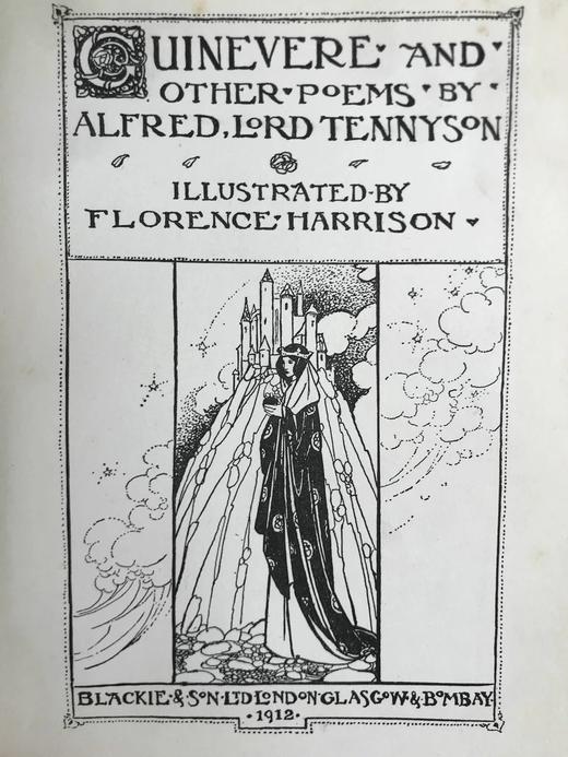 1912年 丁尼生《桂妮薇与其他诗歌》 弗洛伦斯·哈里森24幅彩色手工贴图与大量黑白插图 漆布精装16开 商品图3