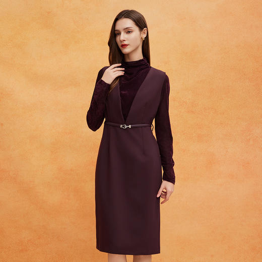 QE816斯尔丽25春季力丝绒压花内搭配马甲长裙优雅时尚通勤假两件连衣裙 商品图2