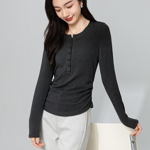 【高货xg】全新升级【铂金会员165/天猫219/差价54】(55209) 洛诗琳美式纯色长袖打底衫2025春半开领收腰显瘦T恤女 商品图3