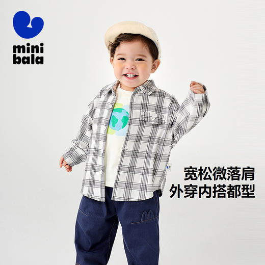 迷你巴拉男童长袖衬衫2025新品宽松百搭格子柔软宝宝上衣 商品图1