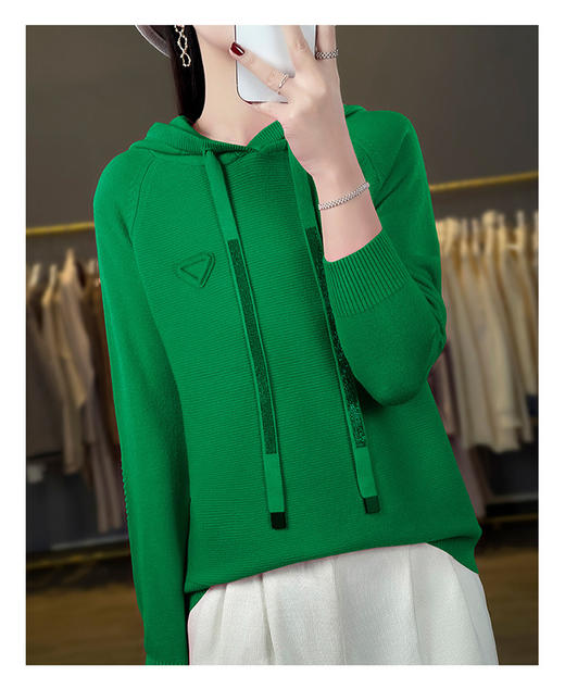 FCY MS8173加密连帽针织衫宽松纯色时尚连帽毛衣 商品图2