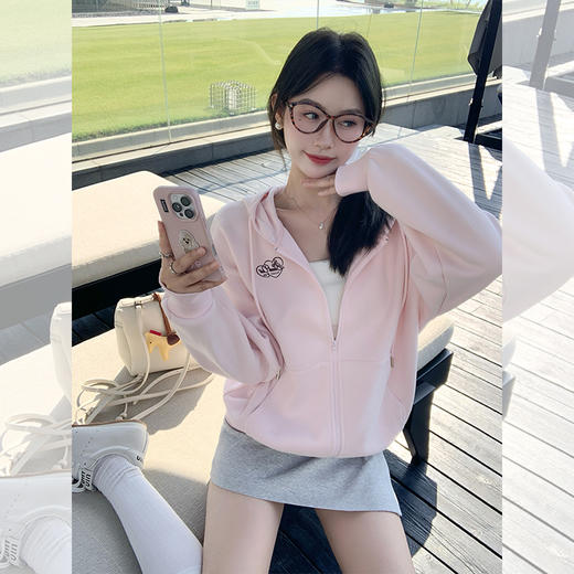 <曾小咸推荐>慵懒风浅粉色连帽长袖卫衣外套 商品图0