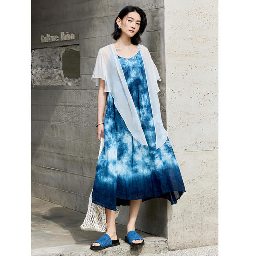 【林栖设计小店】苎麻连衣裙植物染压褶复古优雅百搭2025春季新品吊带裙女1951152 商品图1