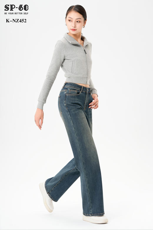 SP-68一粒扣加薄绒复古阔腿牛仔裤K-NZ452 商品图2