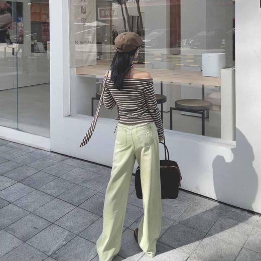 顺丰包邮33432洛诗琳色织定染复古毛边高腰直筒牛仔裤女480 商品图4