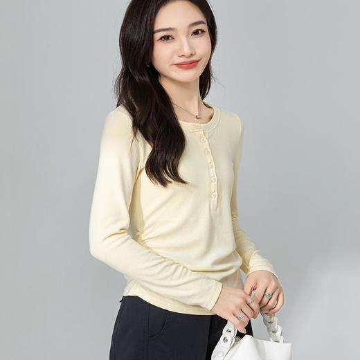 【高货xg】全新升级【铂金会员165/天猫219/差价54】(55209) 洛诗琳美式纯色长袖打底衫2025春半开领收腰显瘦T恤女 商品图0