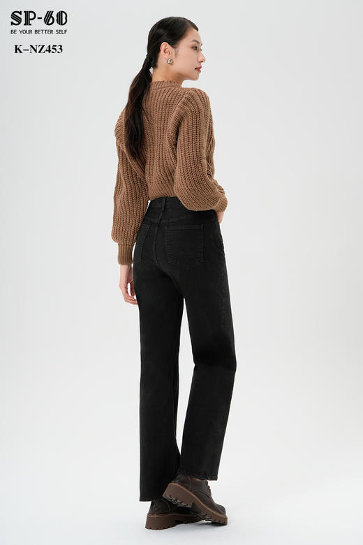 SP-68一粒扣加绒黑色阔腿裤牛仔裤K-NZ453 商品图2