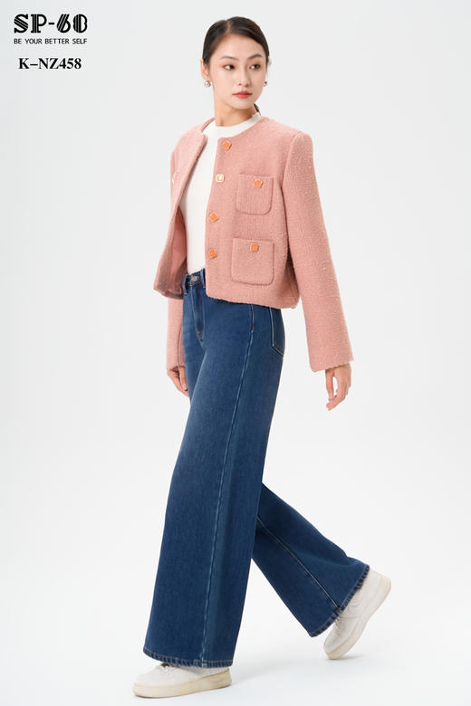 SP-68一粒扣加薄绒深靛蓝阔腿牛仔裤K-NZ458 商品图2
