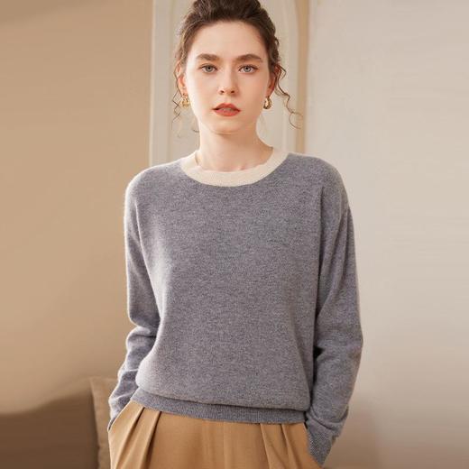 【高货QJ】全新升级【铂金会员330/天猫439/差价109】(60749) 洛诗琳秋冬新款拼色打底衫韩系套头宽松羊绒混纺针织衫 商品图2