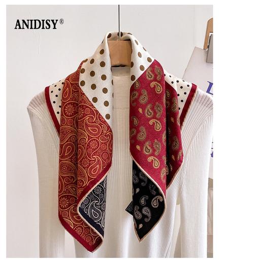  时尚双面异色真丝羊毛小方巾围巾 商品图2