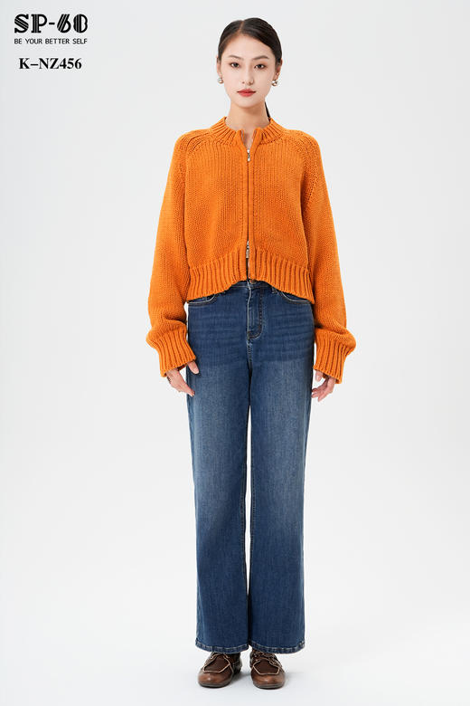 SP-68一粒扣加薄绒蓝色阔腿牛仔裤K-NZ456 商品图0