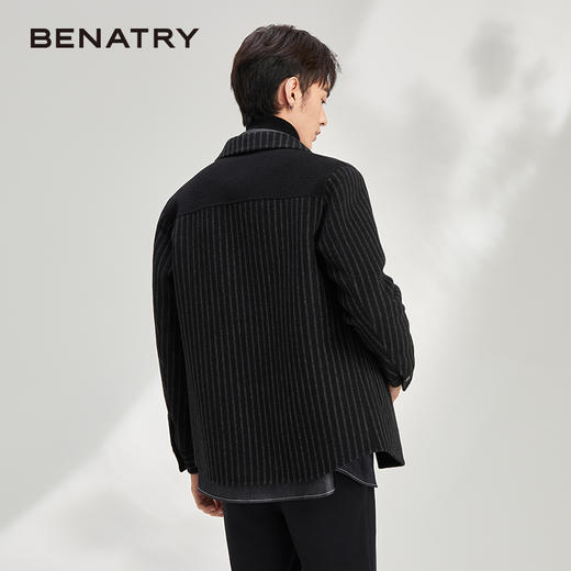 贝纳川休闲竖条纹衬衫式男士外套大衣ECY328004402 商品图4