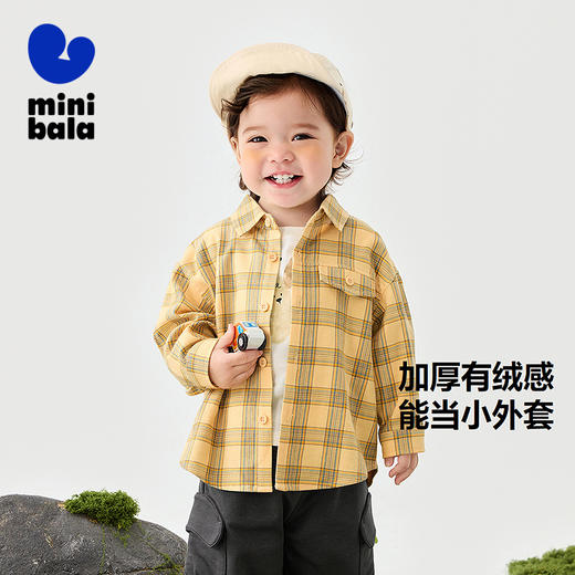 迷你巴拉男童长袖衬衫2025新品宽松百搭格子柔软宝宝上衣 商品图0