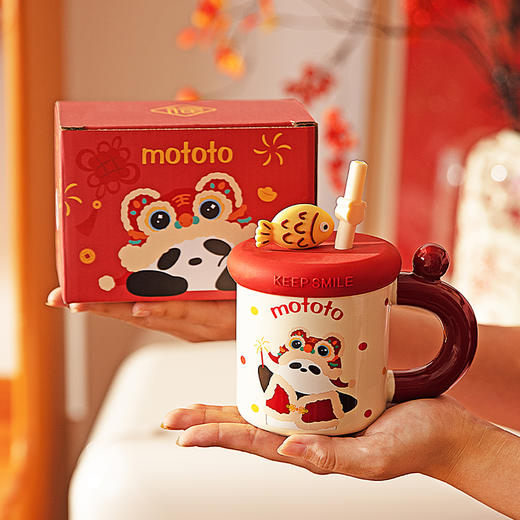 摩登主妇mototo熊猫带盖马克杯家用水杯女陶瓷杯新年礼物吸管杯子 商品图4