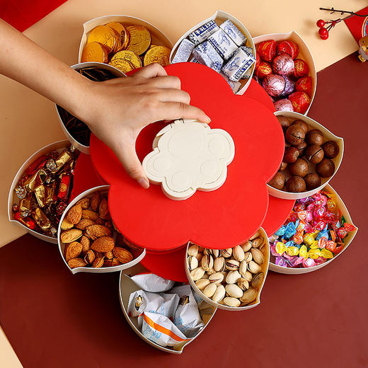 糖果盘新年喜气果盘客厅干果盘分格水果盘旋转果盘家用零食收纳盒 商品图2