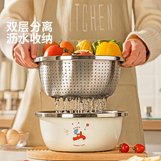 摩登主妇不锈钢盆和面盆洗菜盆沥水篮揉面盆子家用厨房料理打蛋盆 商品图1