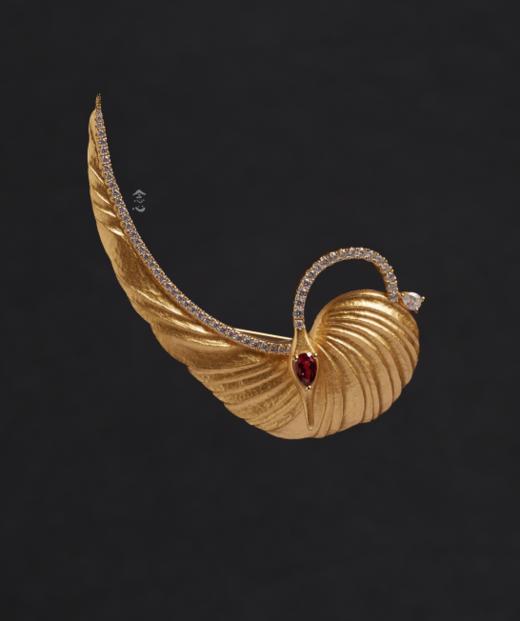 银鎏金仙鹤石榴胸针 商品图1