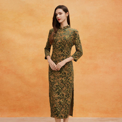 QE804斯尔丽2025春季新中式金丝绒提花华丽喜妈妈端庄气质高雅旗袍裙 商品图2