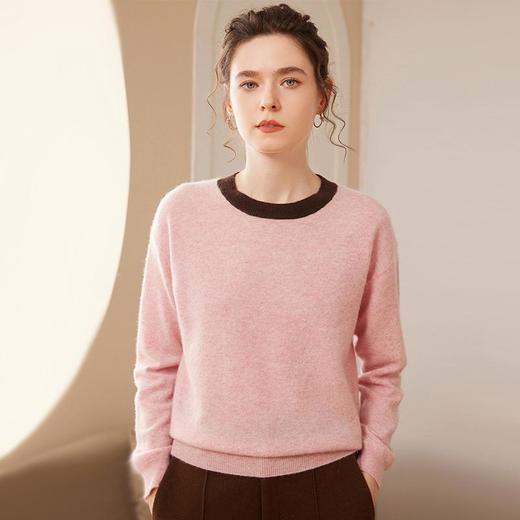 【高货QJ】全新升级【铂金会员330/天猫439/差价109】(60749) 洛诗琳秋冬新款拼色打底衫韩系套头宽松羊绒混纺针织衫 商品图1